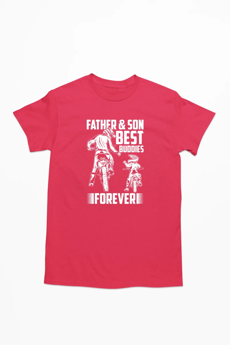 Father and Son Best Buddies Forever Men's Tshirt (Red, S)