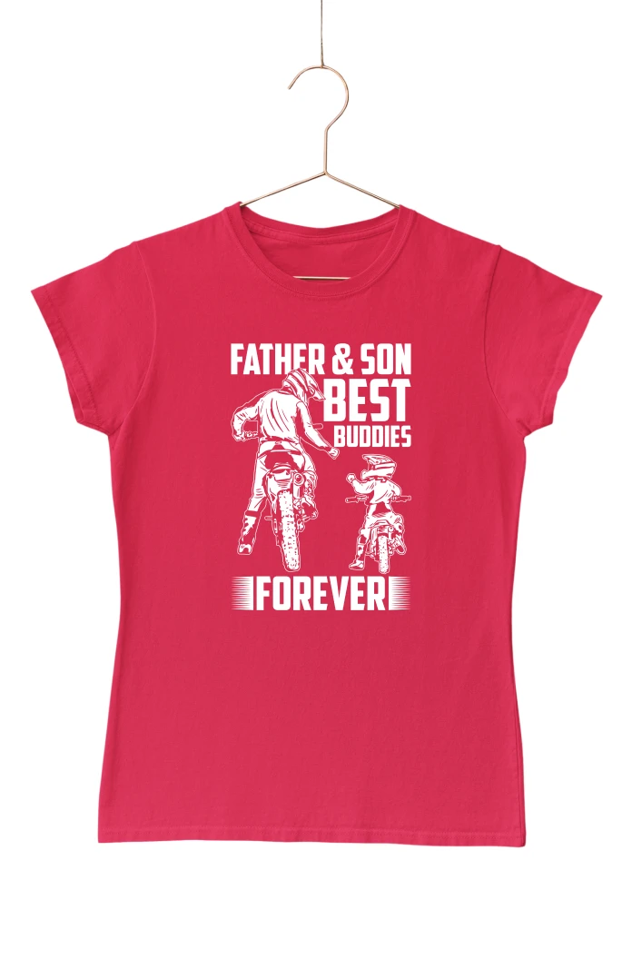 Father and Son Best Buddies Forever Women's Tshirt (Red, S)
