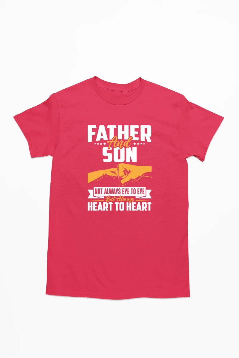 Father and Son Not Always Eye To Eye But Always Heart To Heart Men's Tshirt (Red, S)