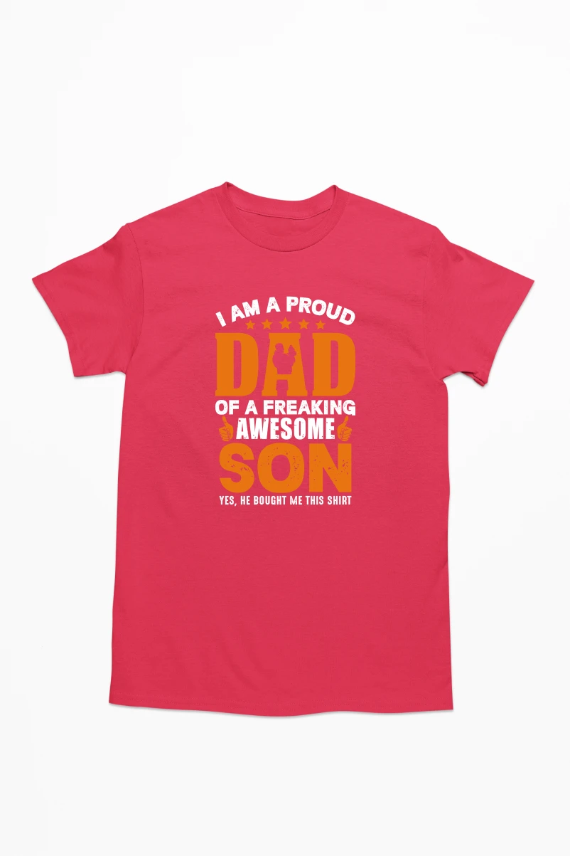 I am a Proud Dad of a Freaking Awesome Son Men's Tshirt (Red, S)