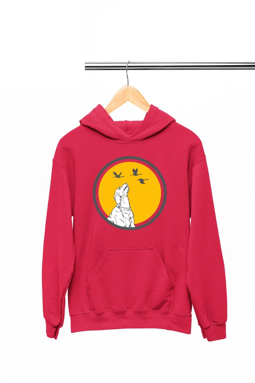 Dog Looking Up Hoodie (Red, S)