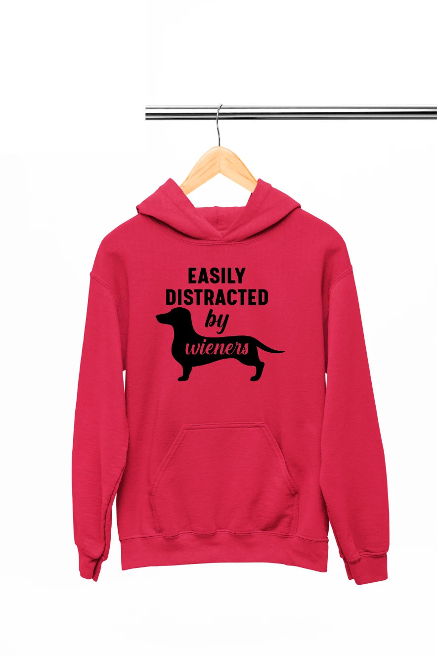 Easily Distracted By Wieners Hoodie (Red, S)
