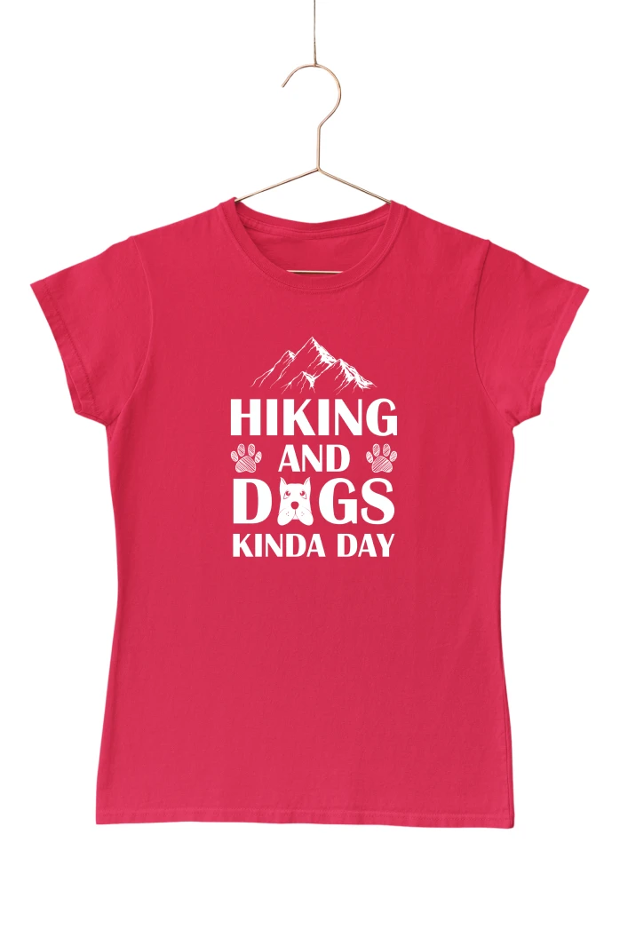 Hiking and Dogs Kinda Day Women's Tshirt (Red, S)