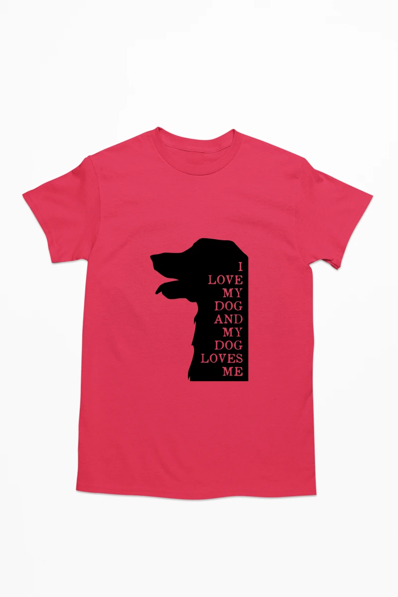 I Love My Dog and My Dog Loves Me Men's Tshirt (Red, S)