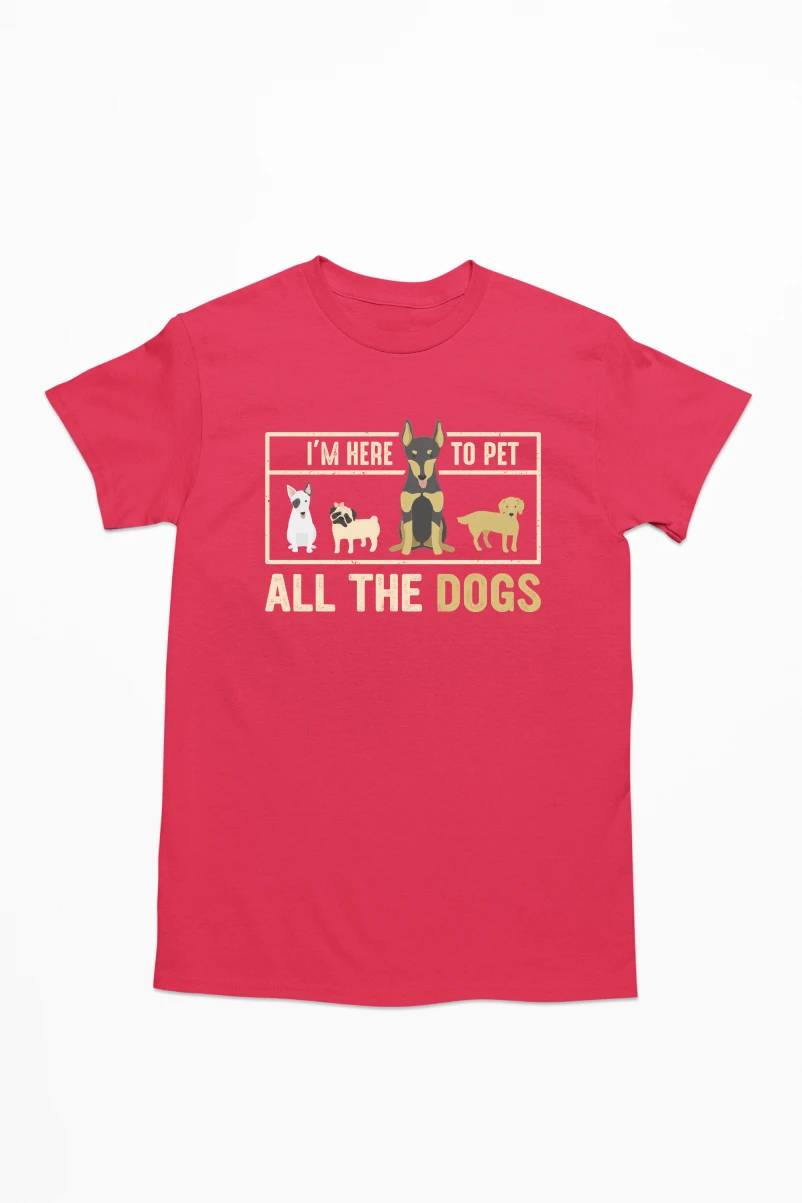 I'm Here To Pet All The Dogs Men's Tshirt (Red, S)