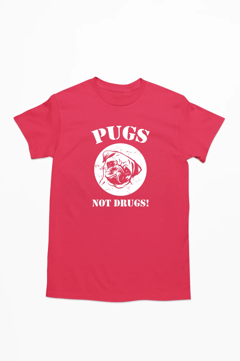 Pugs Not Drugs Men's Tshirt (Red, S)