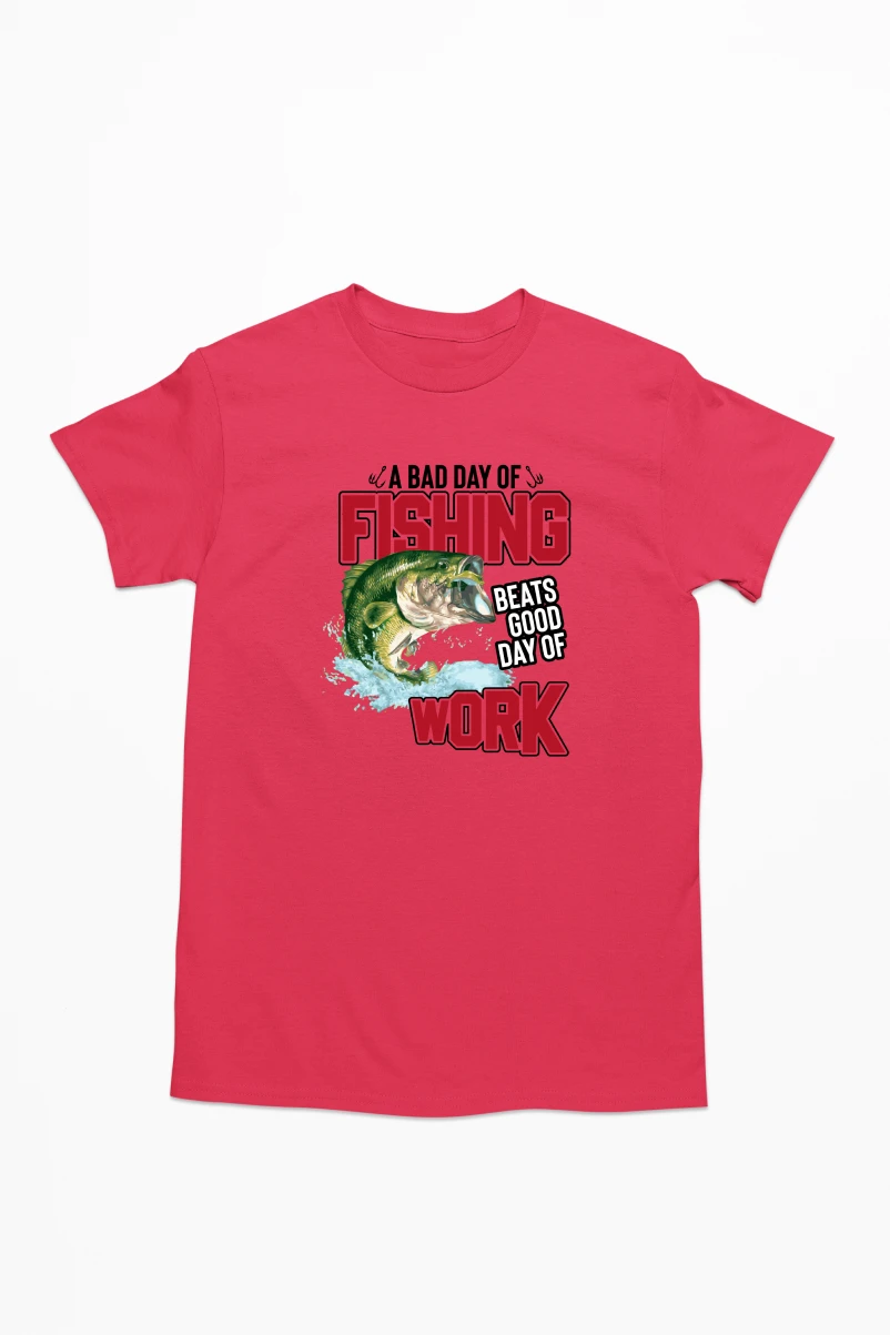 A Bad Day of Fishing Beats a Good Day of Work Men's Tshirt (Red, S)