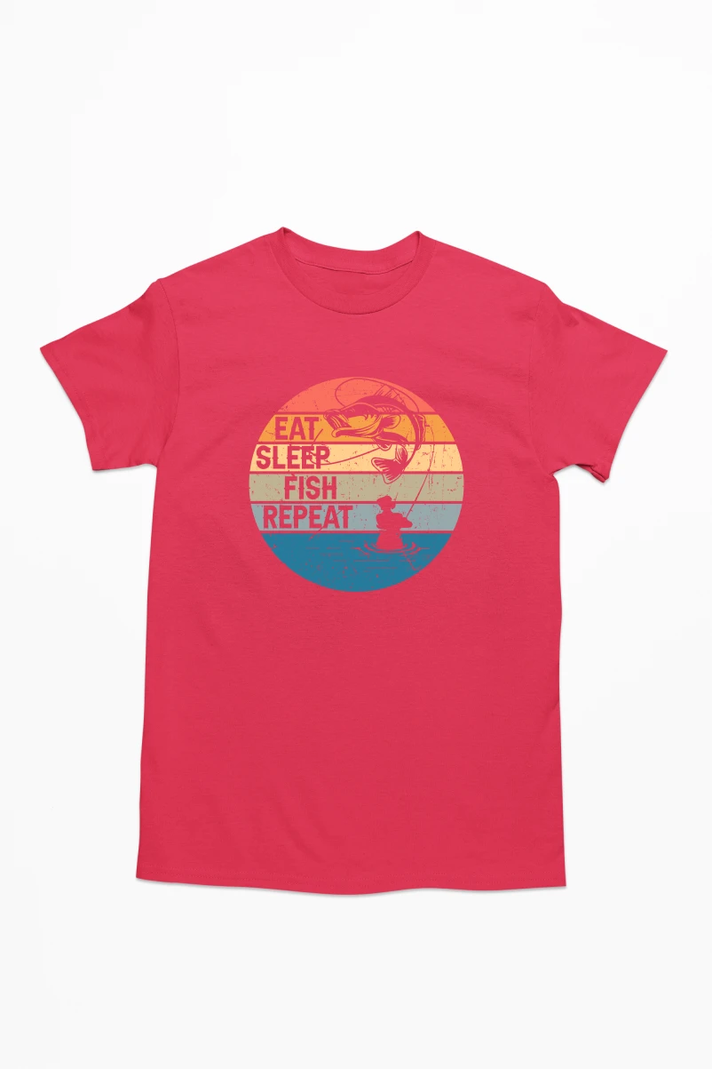 Eat Sleep Fish Repeat Men's Tshirt (Red, S)