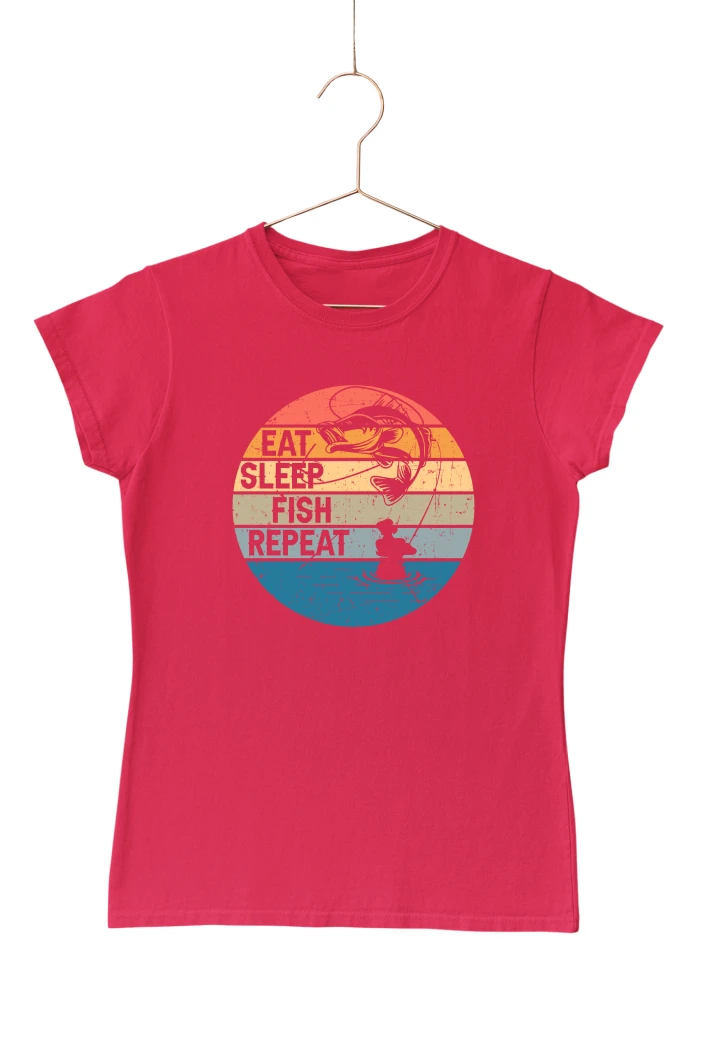 Eat Sleep Fish Repeat Women's Tshirt (Red, S)