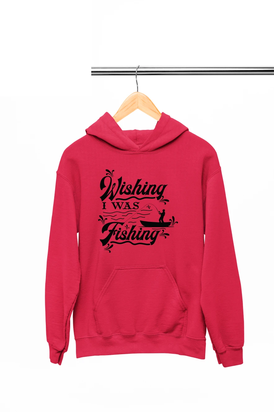 Wishing I was Fishing Hoodie (Red, S)