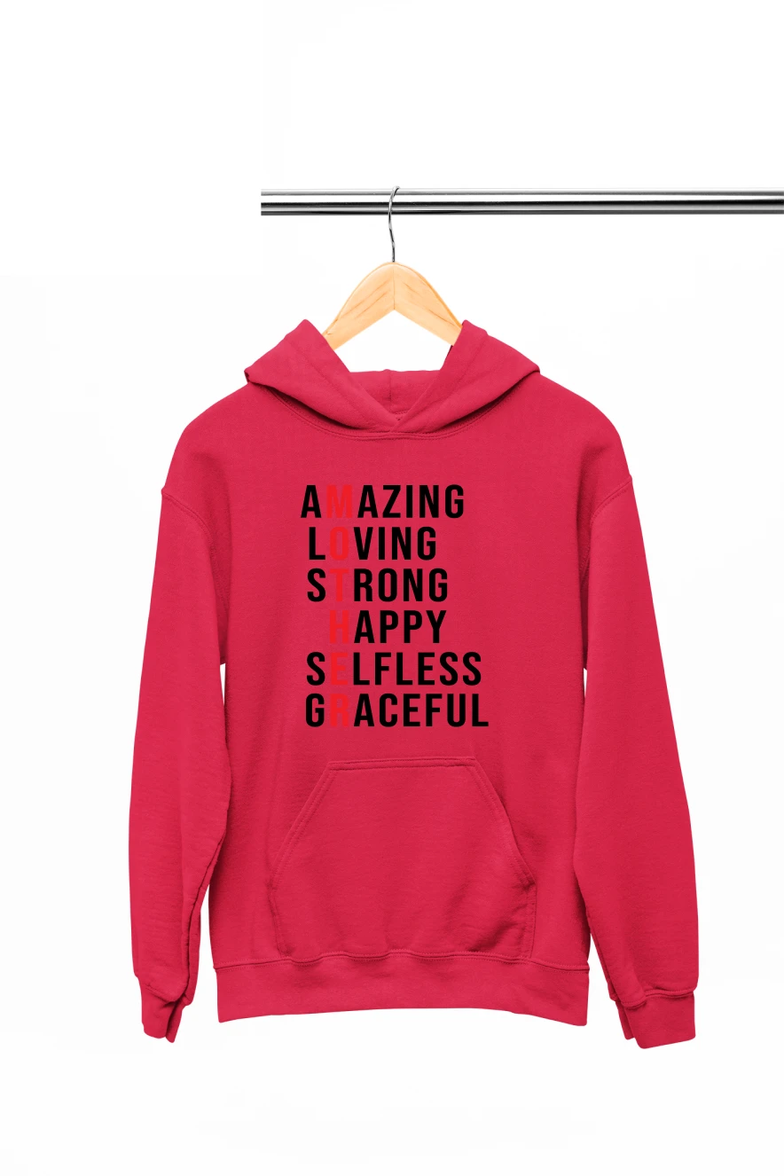 Amazing Loving Strong Happy Selfless Graceful Mother Hoodie (Red, S)