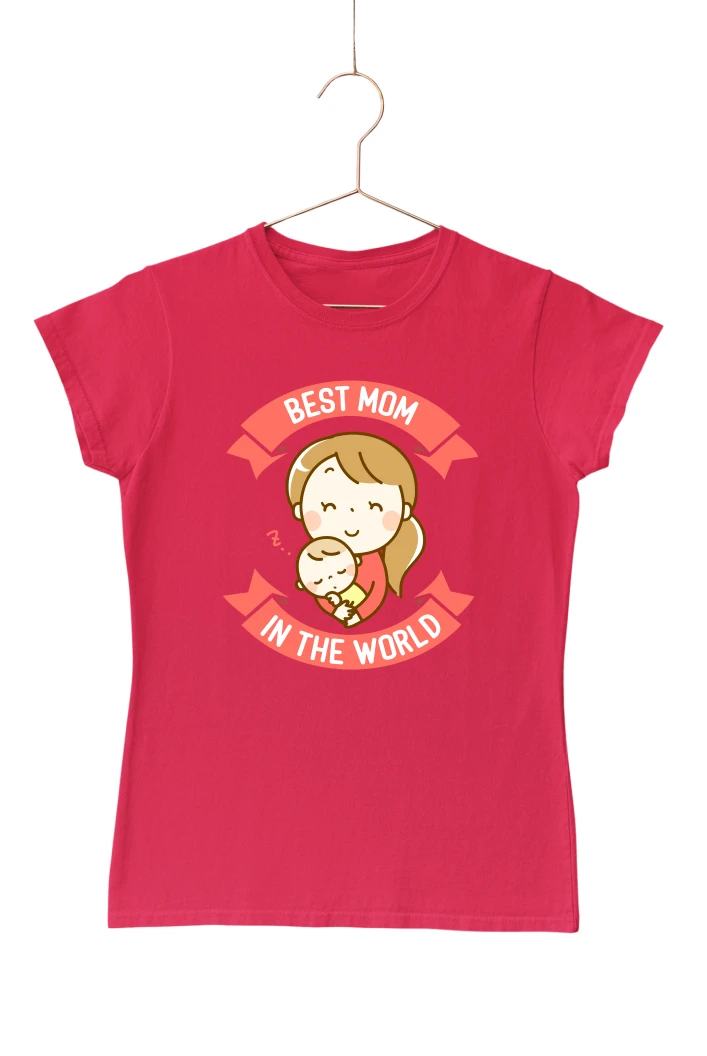 Best Mom in the World Women's Tshirt (Red, S)