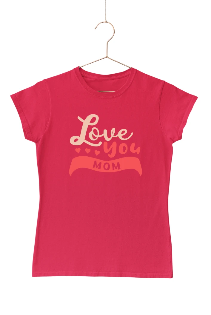 Love You Mom Women's Tshirt (Red, S)