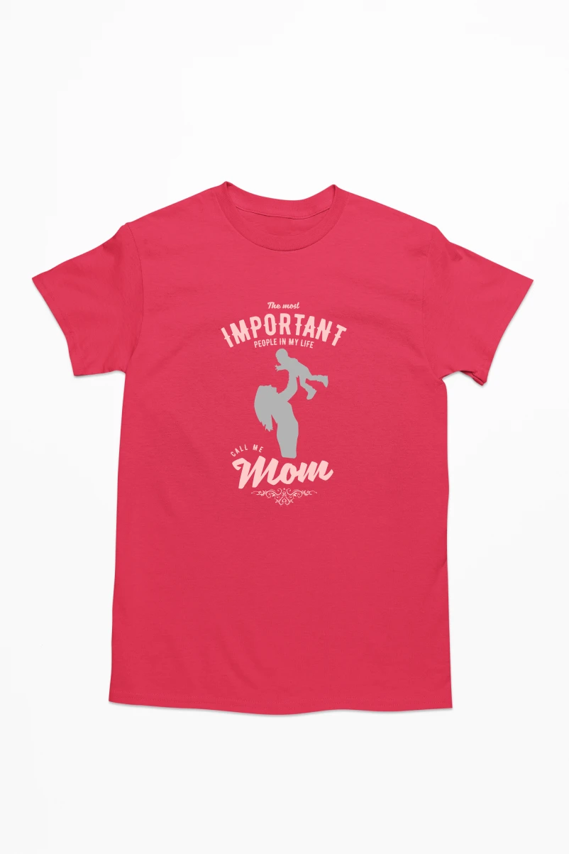The Most Important People in my Life Call Me Mom Men's Tshirt (Red, S)