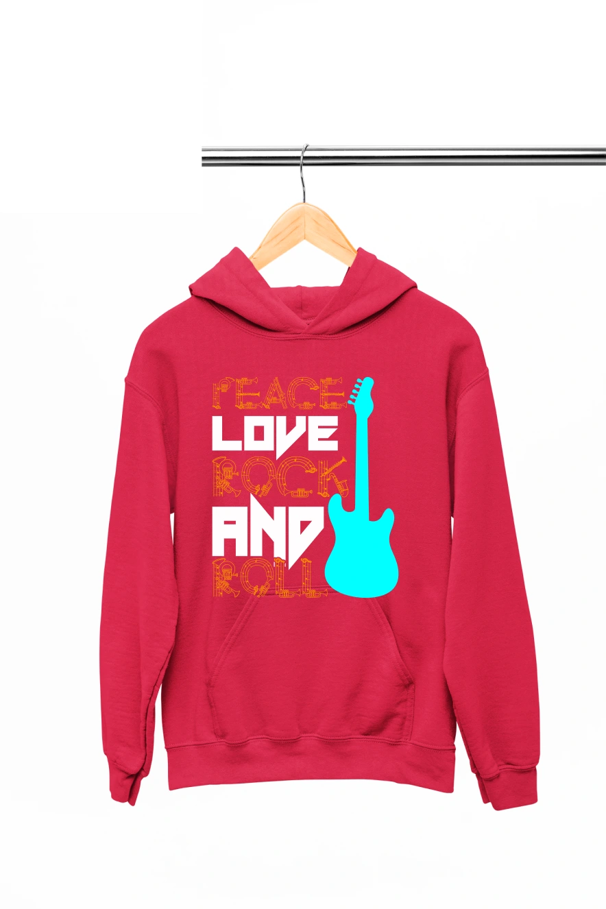 Peace Love Rock And Roll Hoodie (Red, S)
