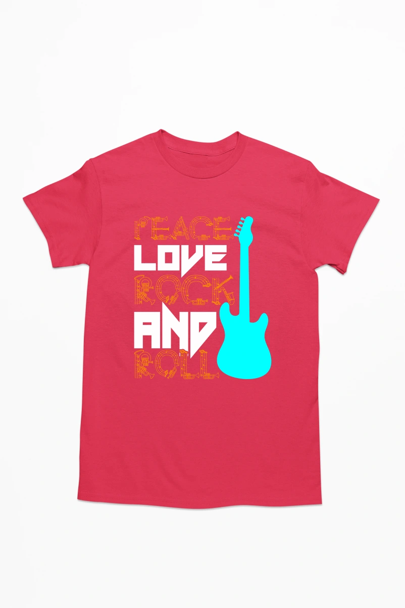 Peace Love Rock And Roll Men's Tshirt (Red, S)
