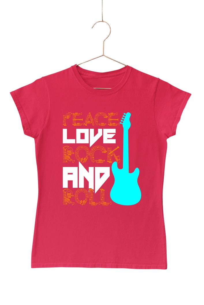 Peace Love Rock And Roll Women's Tshirt (Red, S)