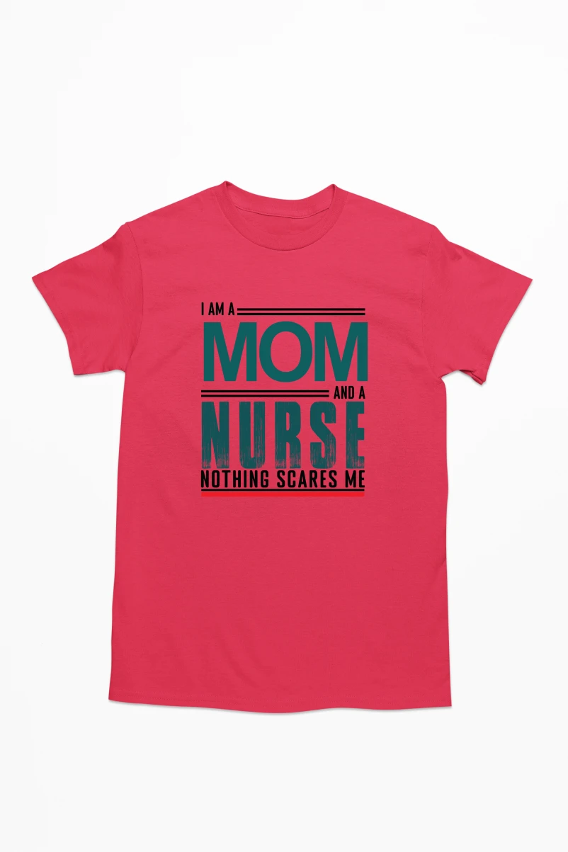 I am a Mom and a Nurse Nothing Scares Me Men's Tshirt (Red, S)