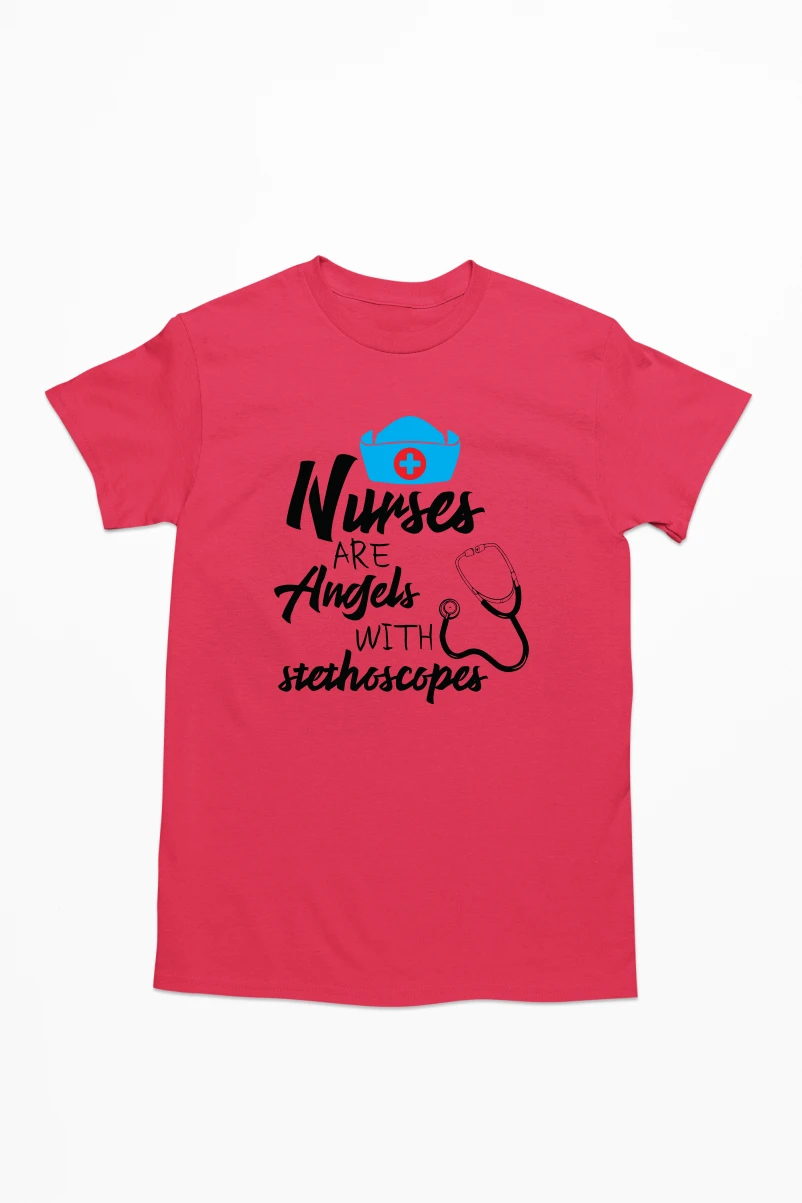 Nurses Are Angels with Stethoscopes Men's Tshirt (Red, S)