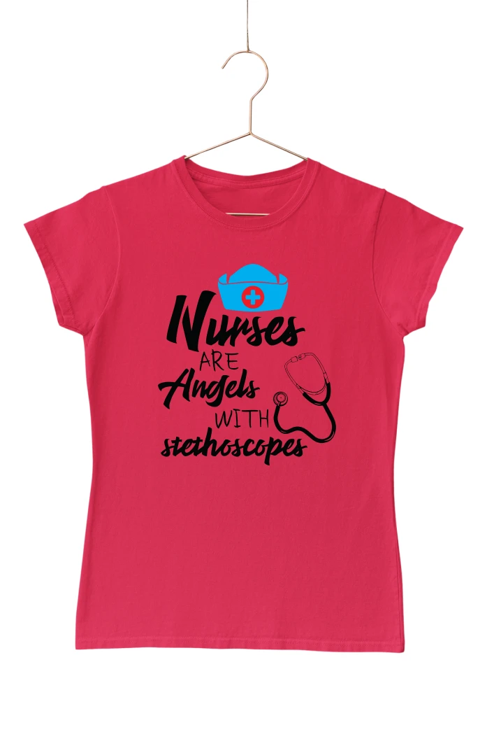 Nurses Are Angels with Stethoscopes Women's Tshirt (Red, S)
